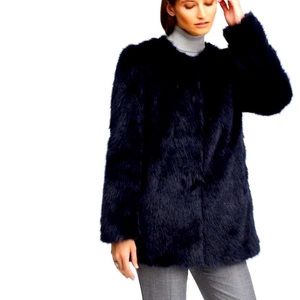 Ann Taylor Midnight Navy Faux Fur Jacket Coat. Lined. Excellent condition.